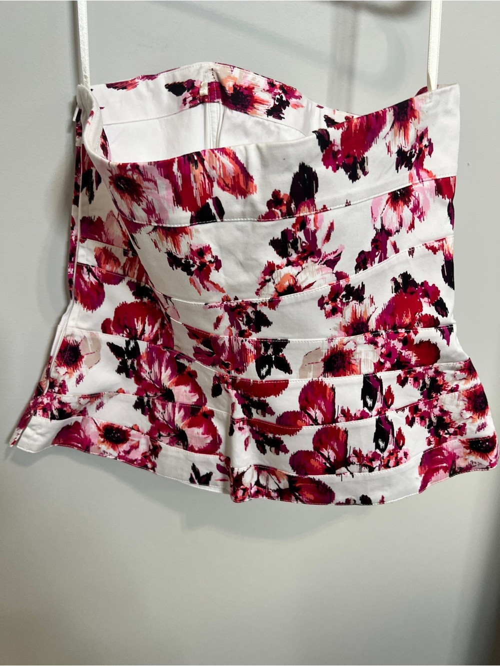 White House Black Market White Strapless Floral Bustier with Pink & Red Accents - Picture 2 of 4